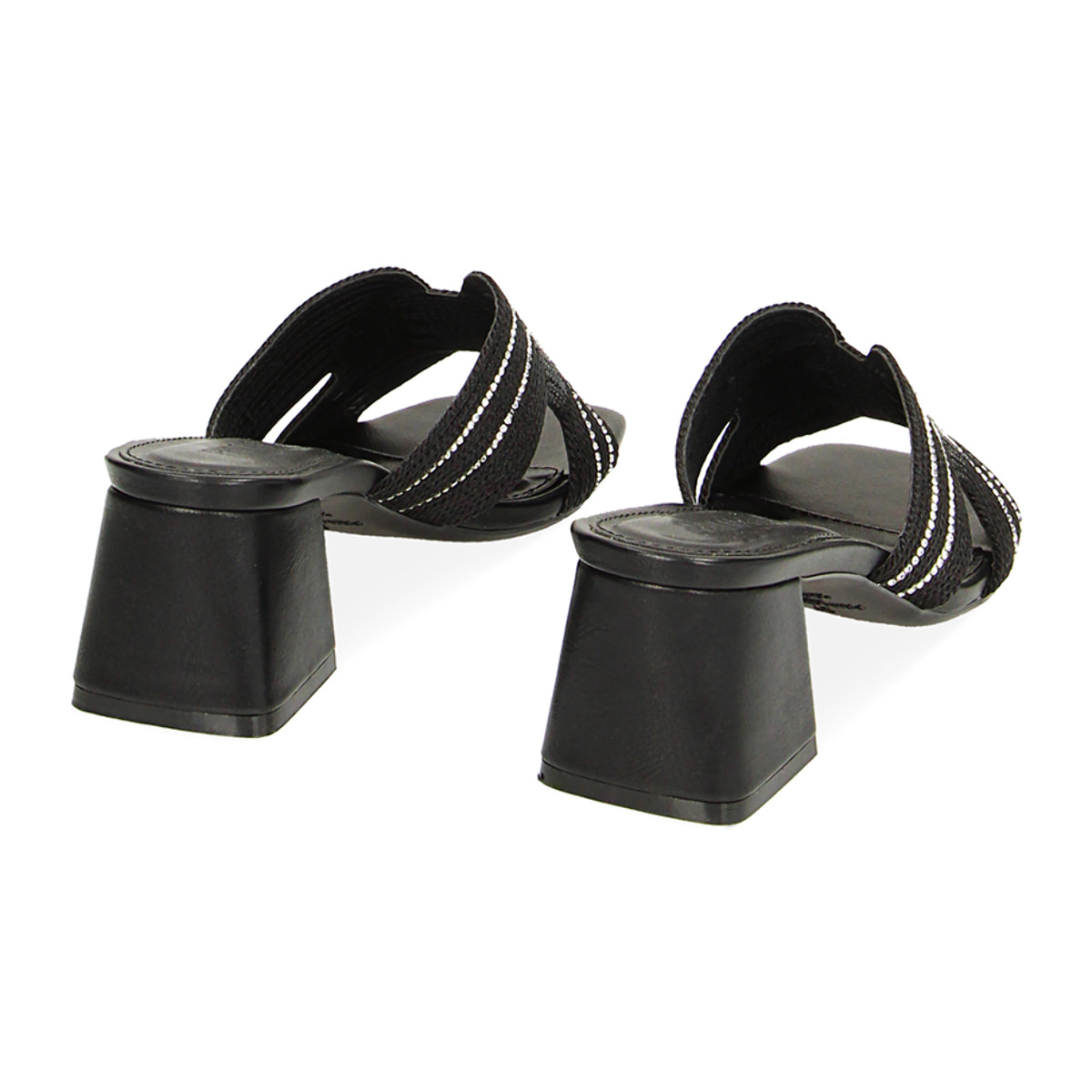 Mules Open Toe negros en tejido