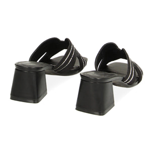 Mules Open Toe negros en tejido