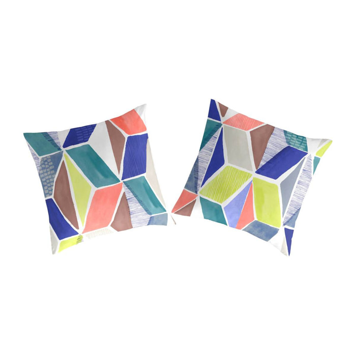 2 Fundas de almohada 100% algodón MARAIS  azul/naranja/amarillo 65x65 Cm