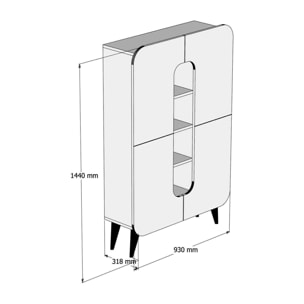 Credenza Dgaudenz, Buffet da soggiorno, Madia da salotto, Dispensa da cucina, 93x32h144 cm, Noce e Bianco