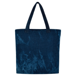 Borsa shopper in cavas colore denim con ricamo stile college