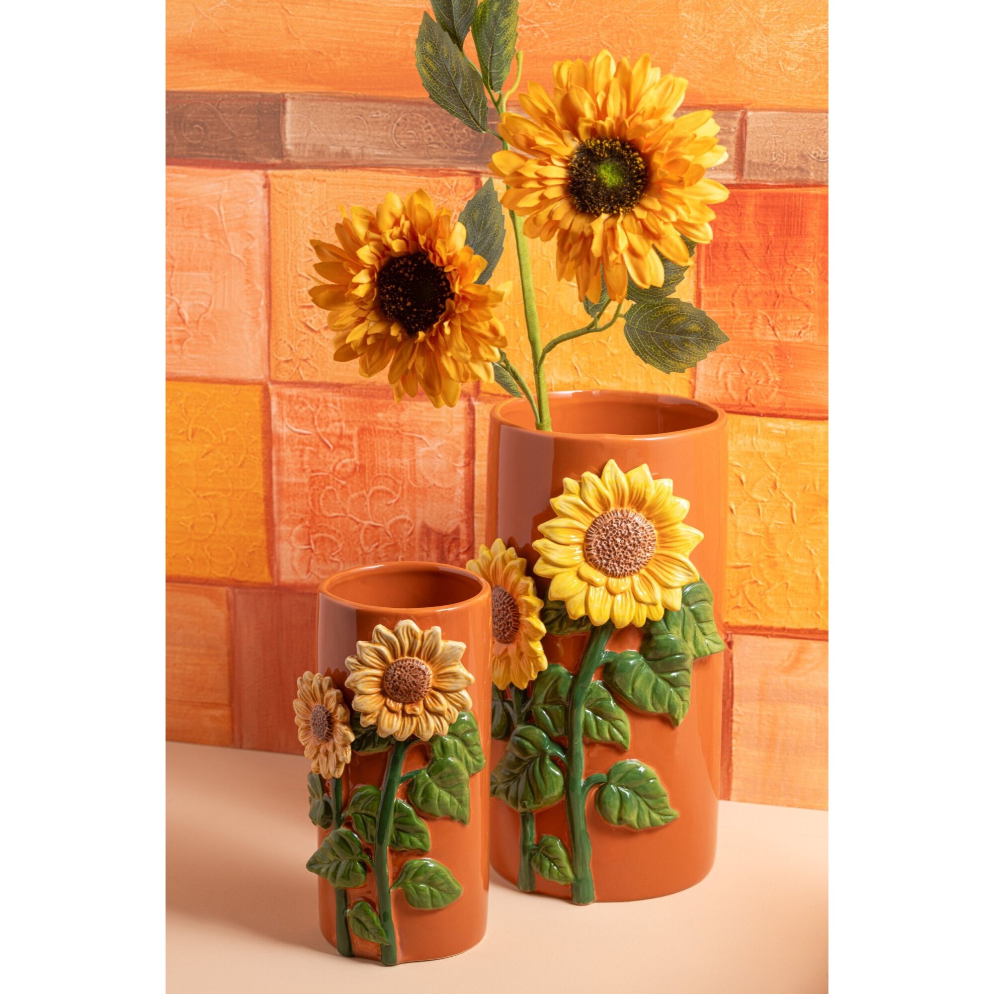 J-Line Vase Tournesol - céramique - jaune/marron - large
