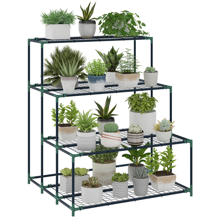Soporte para Plantas de 4 Niveles, Estantería para Plantas de Acero, Diseño en Escalera, Soporte para Macetas para Interior y Exterior, Jardín, Balcón y Patio, 94x84x110 cm, Verde Oscuro