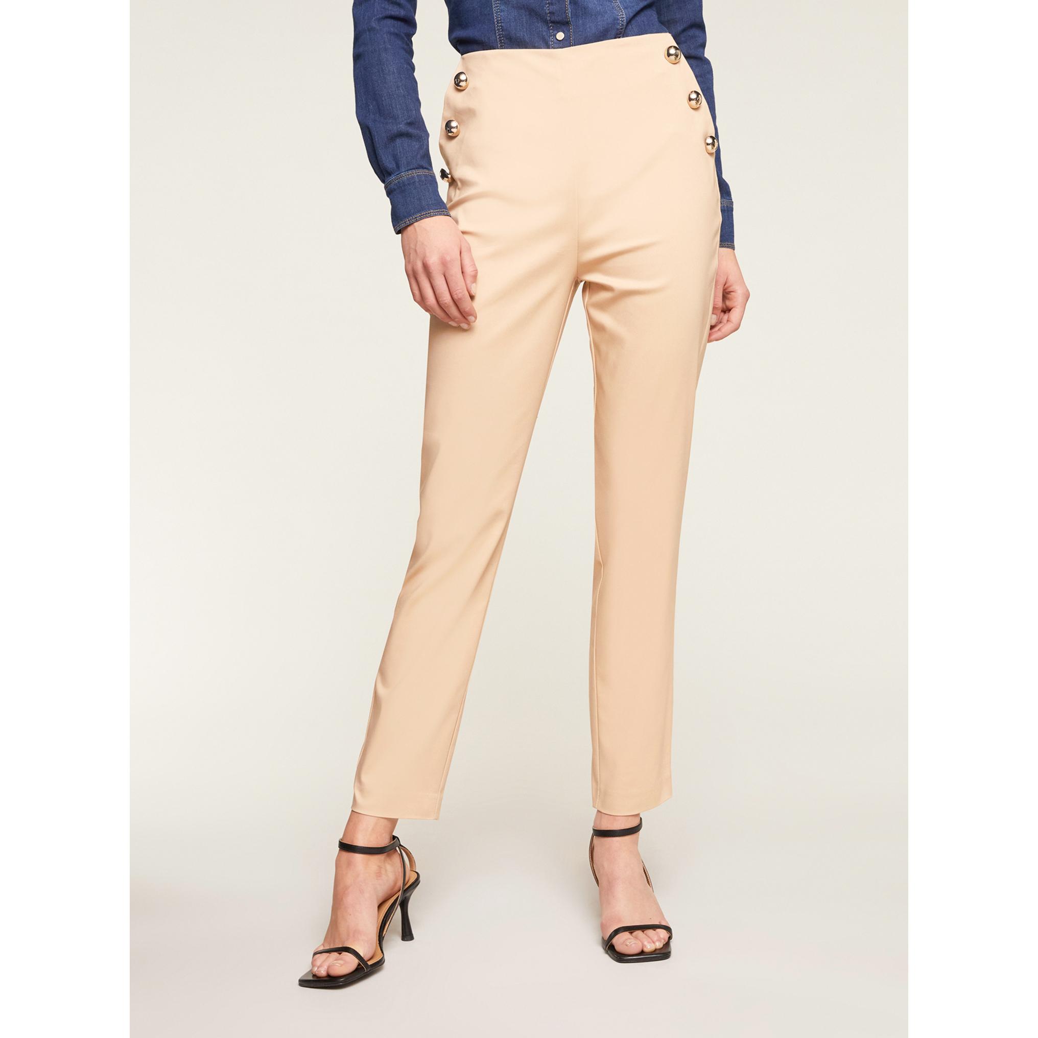 Motivi - Pantalones skinny con detalle lateral de botones - Beige