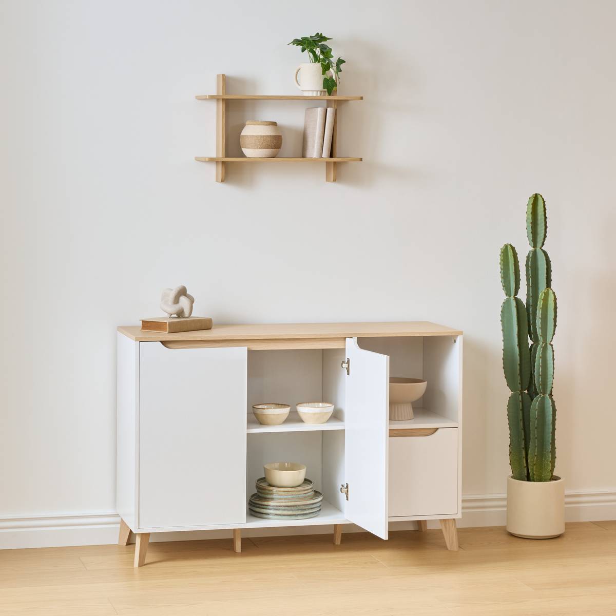 Buffet Luma rectangulaire 40x120cm 2 portes 1 tiroir blanc