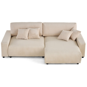 Pivoine - canapé d'angle 4 places réversible convertible avec 2 coffres en velours côtelé - Beige