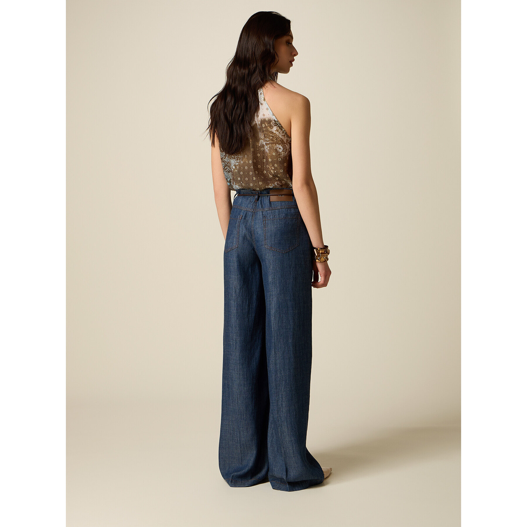 Oltre - Pantalones palazzo efecto denim - Azul