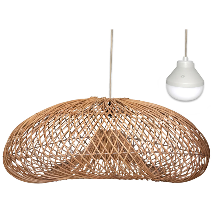 Suspension SEVIA NOMAD en rotin naturel style bohème avec ampoule LED blanc/RGB nomade