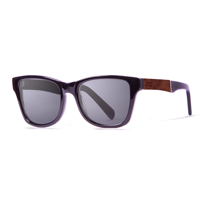 Gafas de sol KAU LONDON - De acetato negro brillante y madera de nudos de olmo / Ahumada