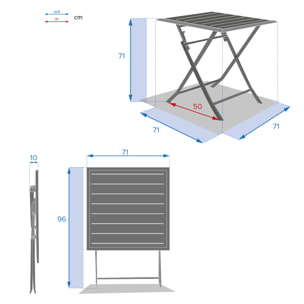 Table de jardin pliante carrée "Azua" graphite 2 places en aluminium traité époxy