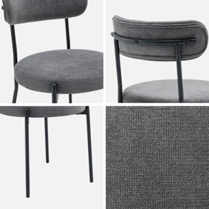 Lot de deux chaises métal et tissu chenille gris L 47 x P 49 x H 76.5cm - Livia