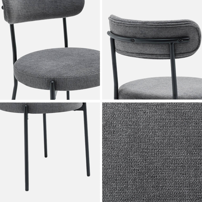 Lot de deux chaises métal et tissu chenille gris L 47 x P 49 x H 76.5cm - Livia