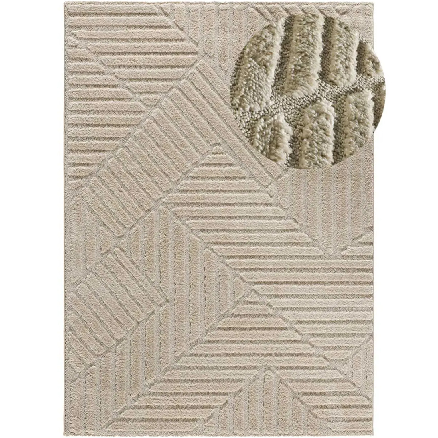 NUMA Alfombra shaggy geométrica con relieve en beige, varias medidas disponibles