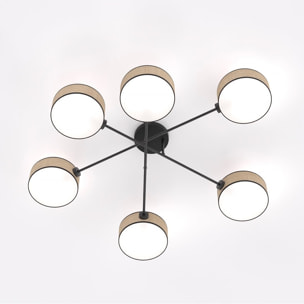 Lampada a sospensione Maga in acciaio nero e rattan