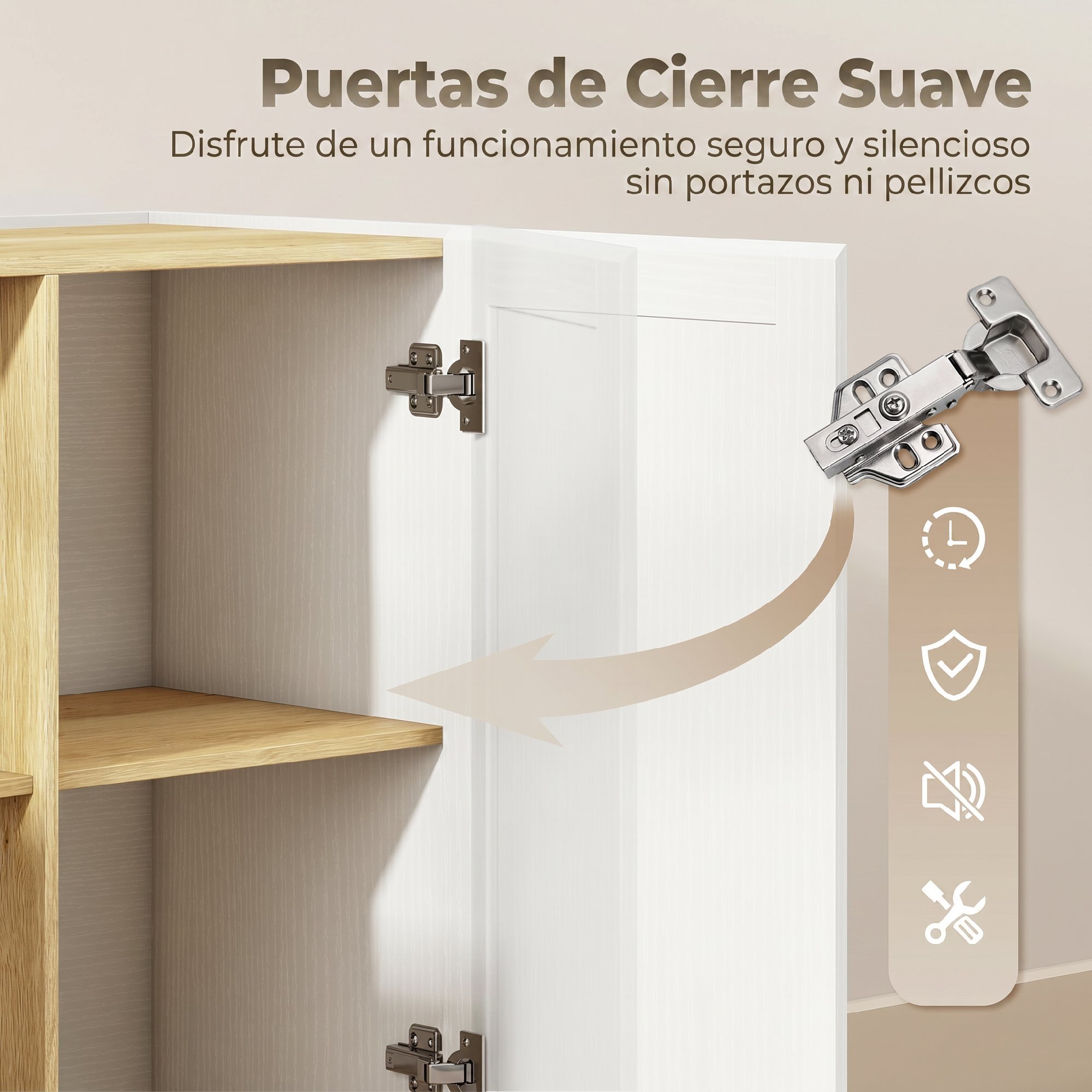 Aparador, Armario de Cocina Moderno con 2 Estantes Abiertos y 2 Puertas de Cierre Suave, Mueble de TV para 60 Pulgadas, Aparador para Salón, Comedor, 133x35x79,7 cm, Madera Natural y Blanco