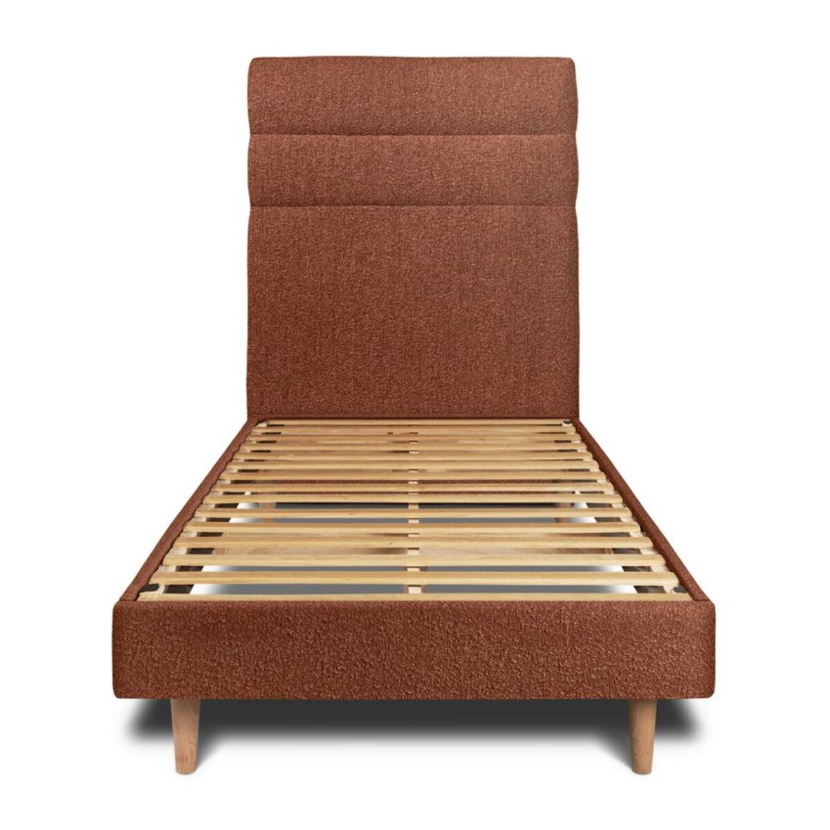 Lit avec tête de lit bandes horizontales bouclette et sommier kit Ep14