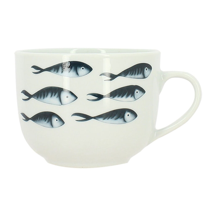 Lot de 6 jumbos 48cl en grès porcelaine blanc et motif poisson PESCARE