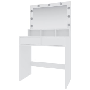 Toeletta Tavolino Da Trucco Tavolo Con 9 Luci LED Con Luminosità Regolabile 2 Cassetti 3 Scomparti A Giorno Specchio Make Up 40x80x140 Cm Bianco