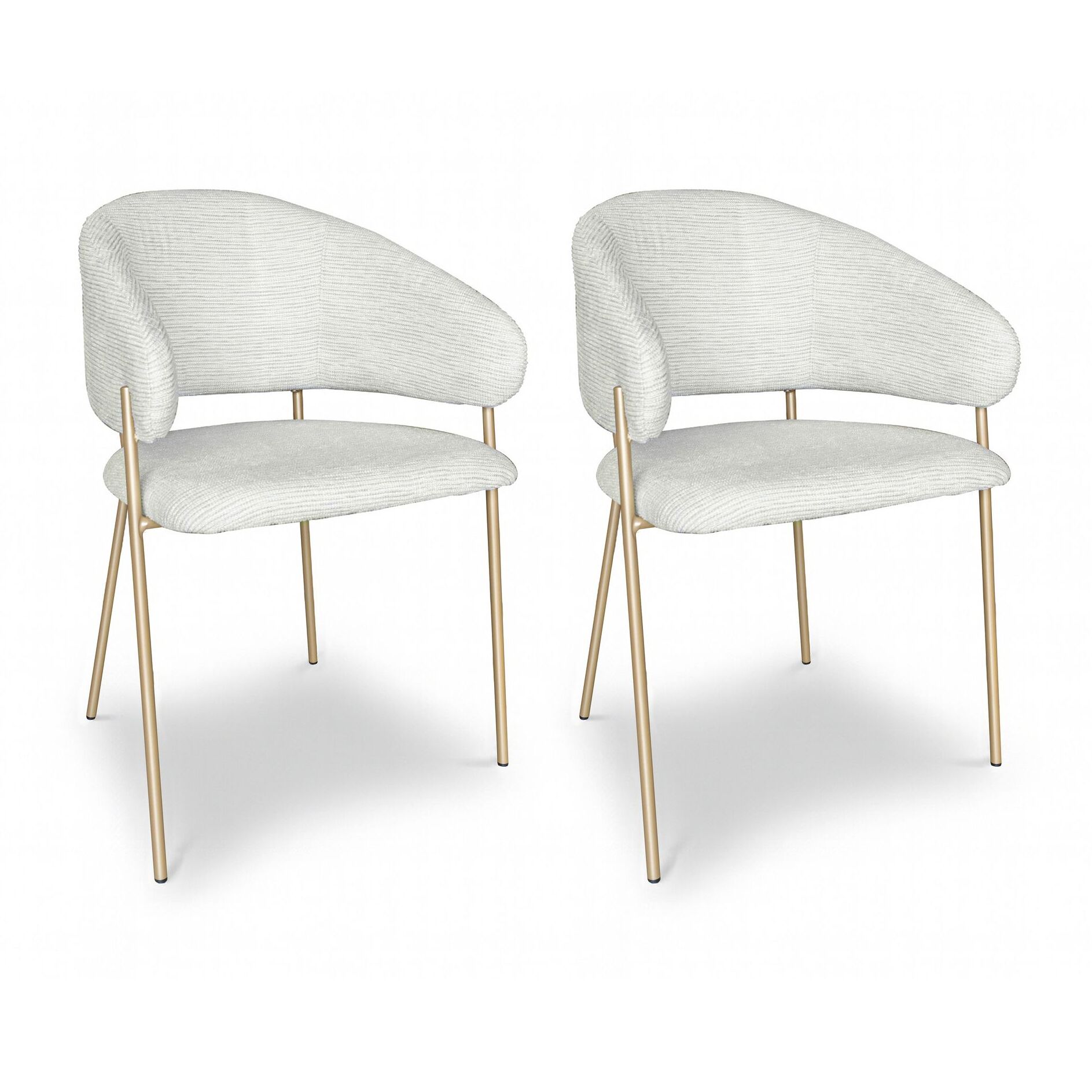 Lot de 2 fauteuils de table en tissu écru et pieds en métal doré EROS