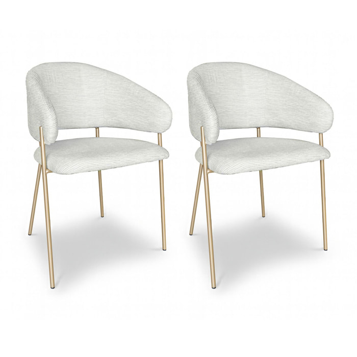 Lot de 2 fauteuils de table en tissu écru et pieds en métal doré EROS