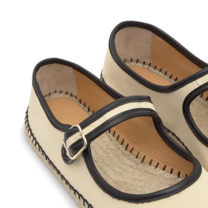 Alpargata plana Padua estilo mary-jane en algodón orgánico y cuero