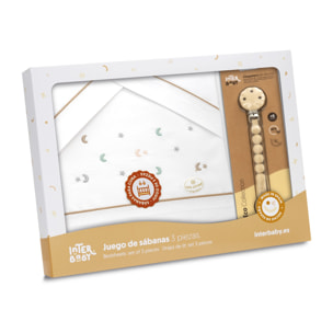 Triptico Cuna Estrella Luna Multicolor + Broche Bco/Beig