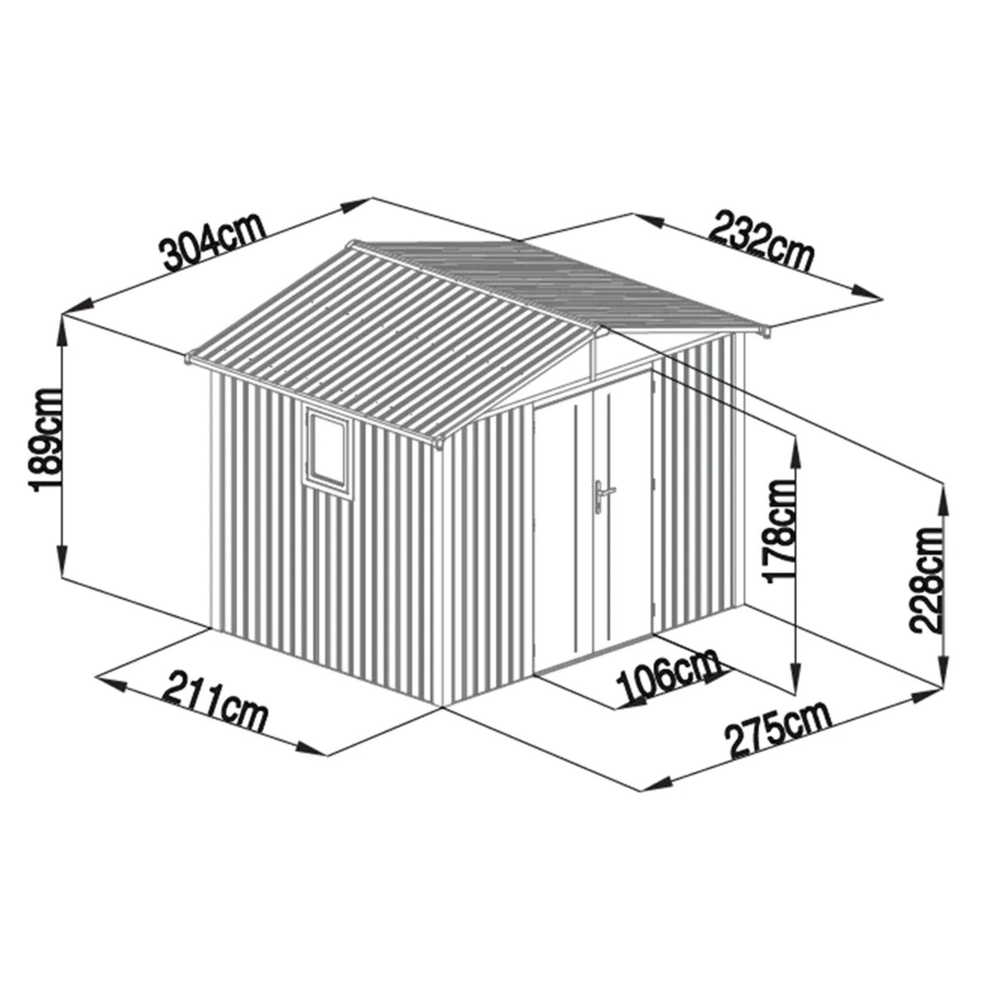 Abri de jardin métal gris taupe 5.71 m² + kit d'ancrage