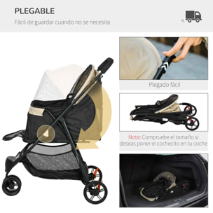Carrito para Perros Plegable Cochecito para Mascotas Carrito para Perros Pequeños con Cesta de Almacenaje Ventana de Malla Cubierta para Lluvia y 2 Ruedas Universales 80,5x51,5x100 cm Caqui