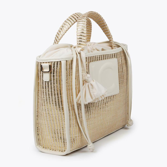 Borsa a cesta piccola effetto rafia metallizzata