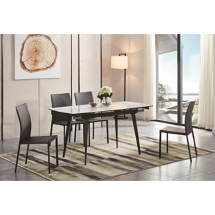 Table extensible céramique blanc marbré pieds métal noir L120/178cm - LEEDS