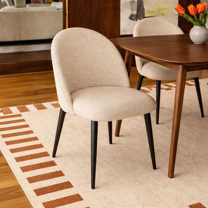 Ensemble table 200cm effet noyer et 6 fauteuils en tissu écru LEONIE