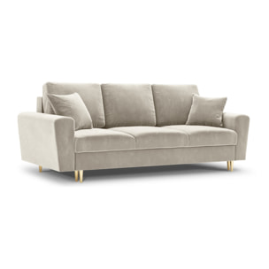 Canapé convertible avec coffre de rangement "Kyoto" 3 places en velours beige clair