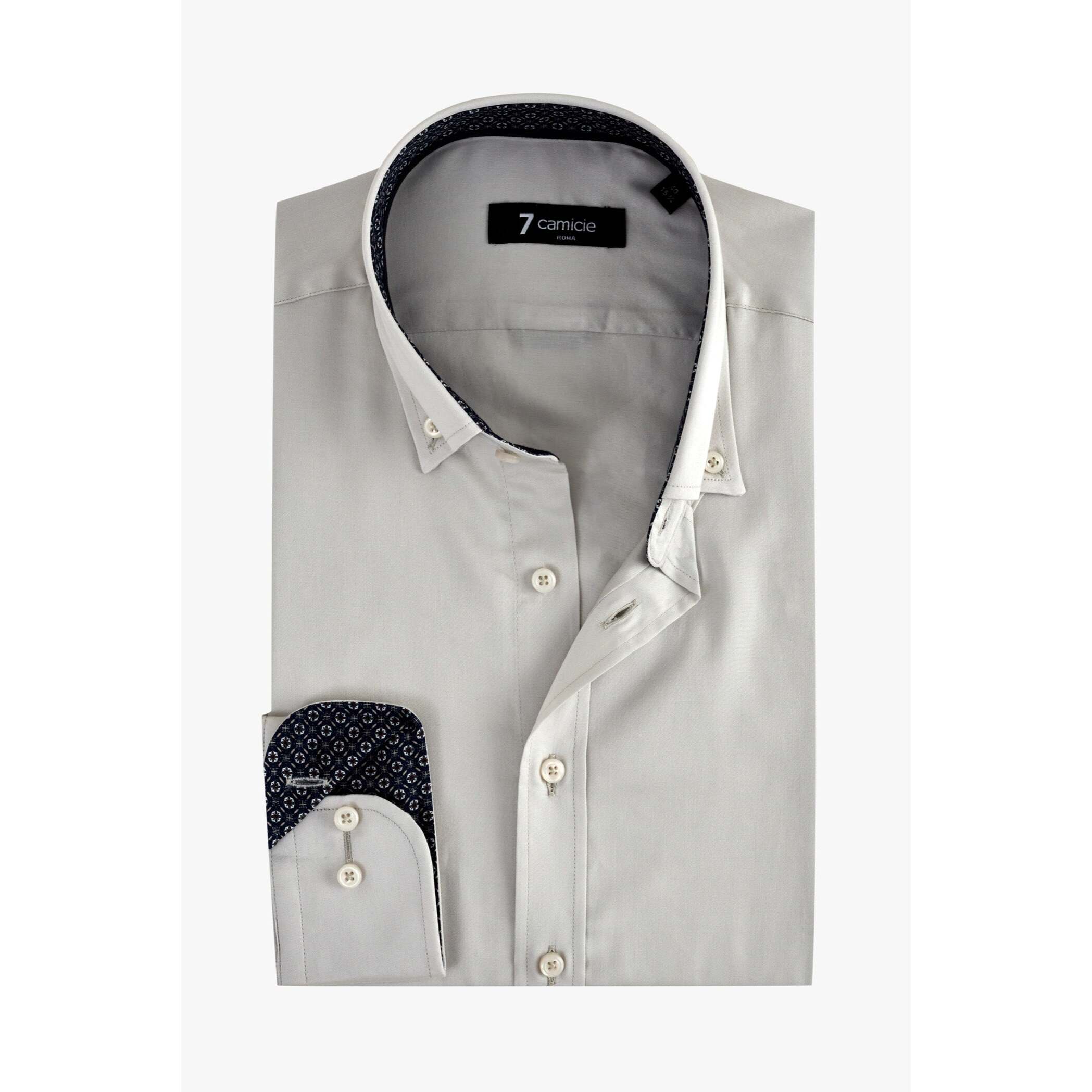 camicia uomo 1 bottone button down slim Satin Unito Grigio