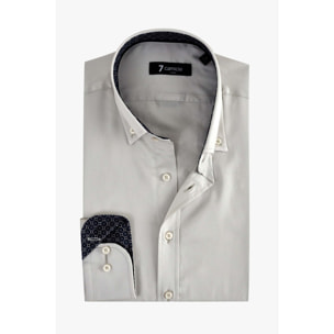 camicia uomo 1 bottone button down slim Satin Unito Grigio