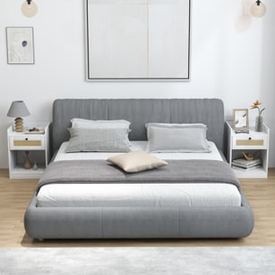 Juego de 2 Mesitas de Noche con Cajón con Frontal de Ratán Mesillas de Noche para Dormitorio para Habitación Hogar 40x40x53 cm Blanco