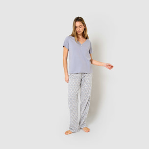 Pijama largo algodón manga corta con escote pico waterloo índigo