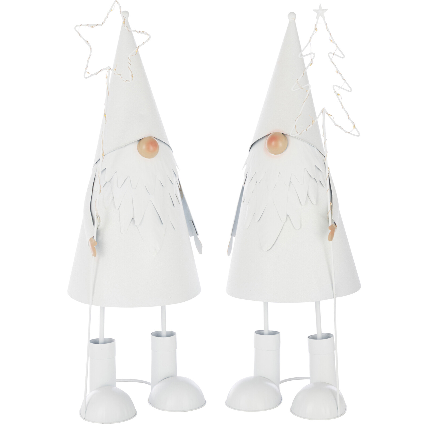 J-Line figurine Père Noël Étoile + Arbre - polyrésine - blanc - large - 2 pièces - lumières LED