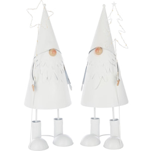 J-Line figurine Père Noël Étoile + Arbre - polyrésine - blanc - large - 2 pièces - lumières LED