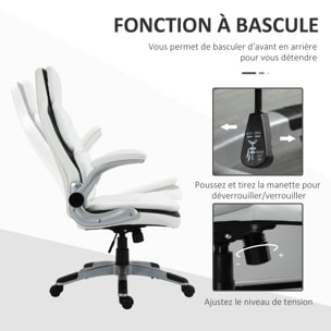 HOMCOM Fauteuil de bureau manager gaming style baquet racing dossier assise capitonné revêtement synthétique blanc noir