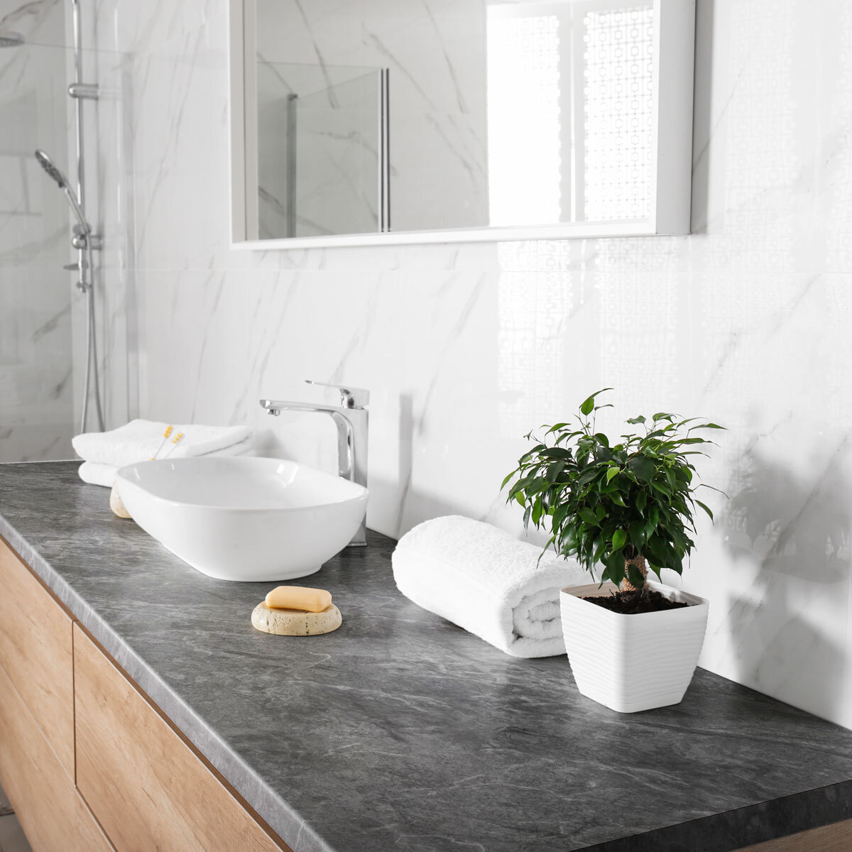 Rouleau revêtement adhésif vinyle au mètre - Sticker lavable Cuisine Meuble Armoire Porte - GRANIT GRIS FONCÉ