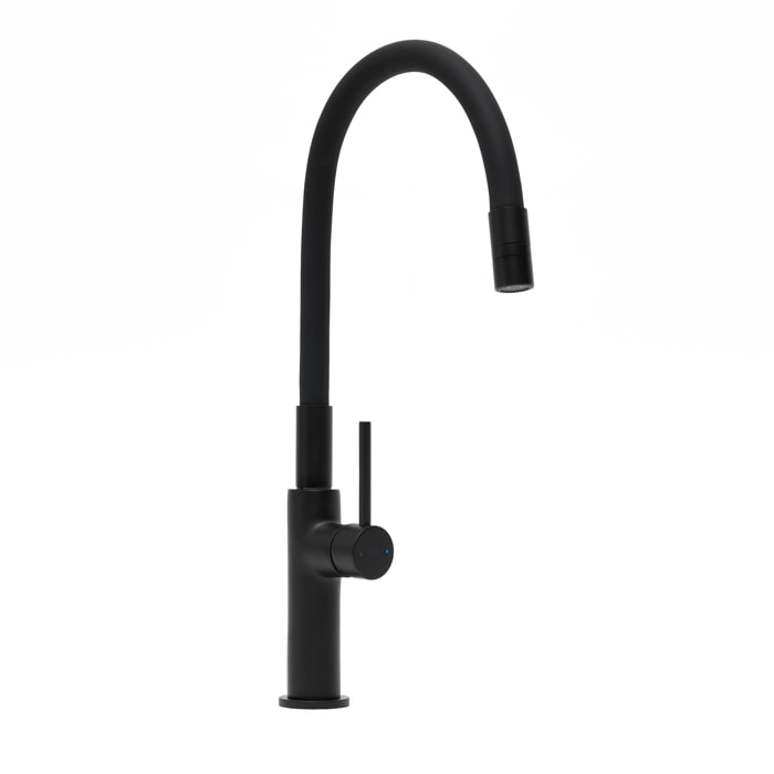 Mitigeur pour évier de cuisine, bec flexible en silicone, aérateur Neoperl®, cartouche en céramique, noir mat (SATBSD290CM)