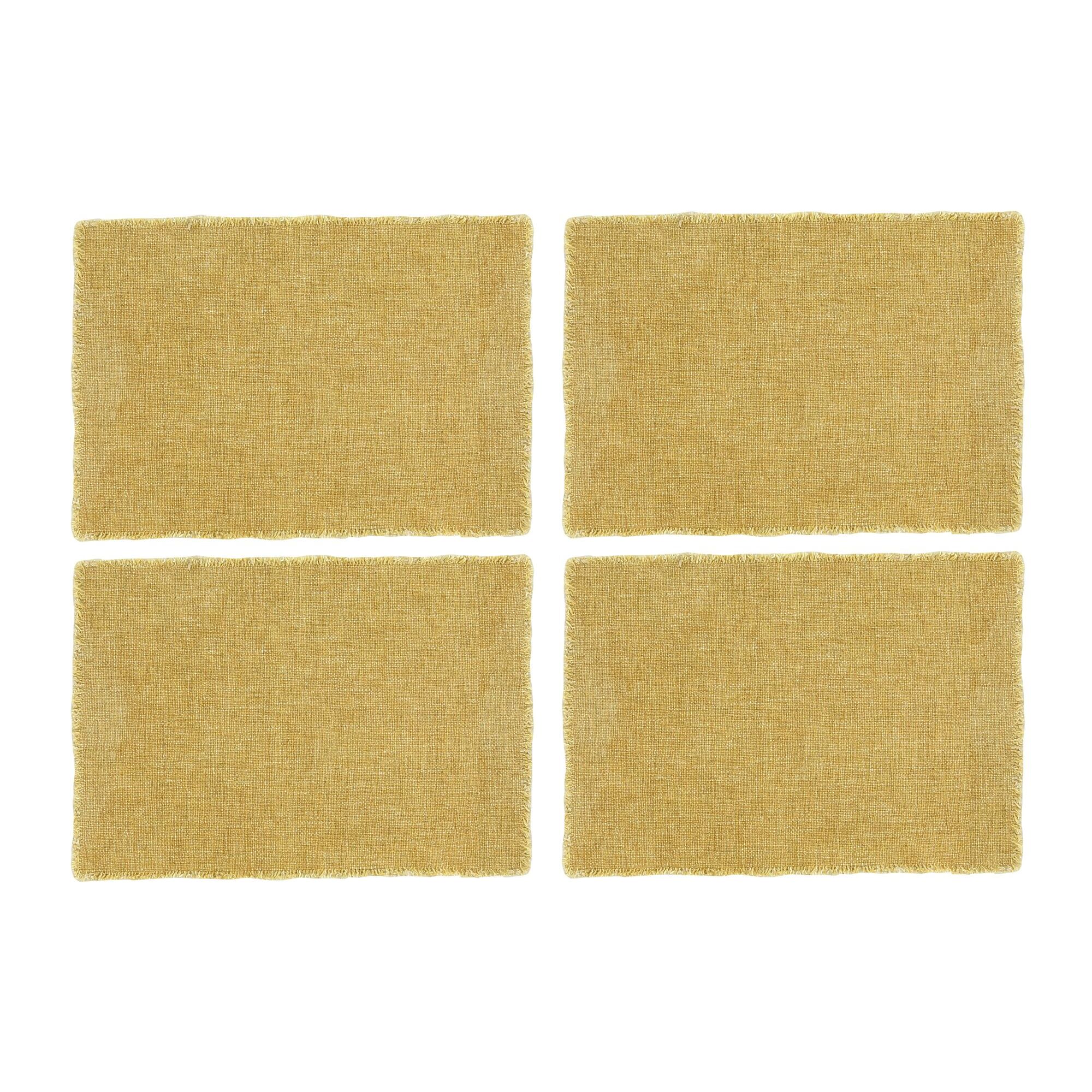 LOT DE 4 SETS DE TABLE FRANGÉS TISSU UNI JAUNE MIMOSA 38X54CM ANOKI