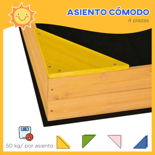 Arenero Infantil de Madera Arenero Cuadrado para Niños de 3-8 Años con Tela no Tejida y 4 Asientos para Jardín Patio Terraza 109x109x19,8 cm Natural