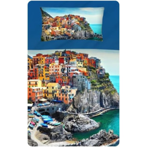 Completo lenzuola una piazza e mezza in cotone con stampa alta qualità, set letto con lenzuolo sopra, sotto con angoli e federa, morbido e traspirante per pelli sensibili, colori brillanti e durevoli, certificato OEKO-TEX, comfort quotidiano