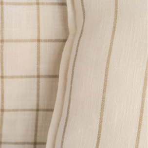 Housse de coussin 100% coton rayures et carreaux LOURMARIN - Beige
