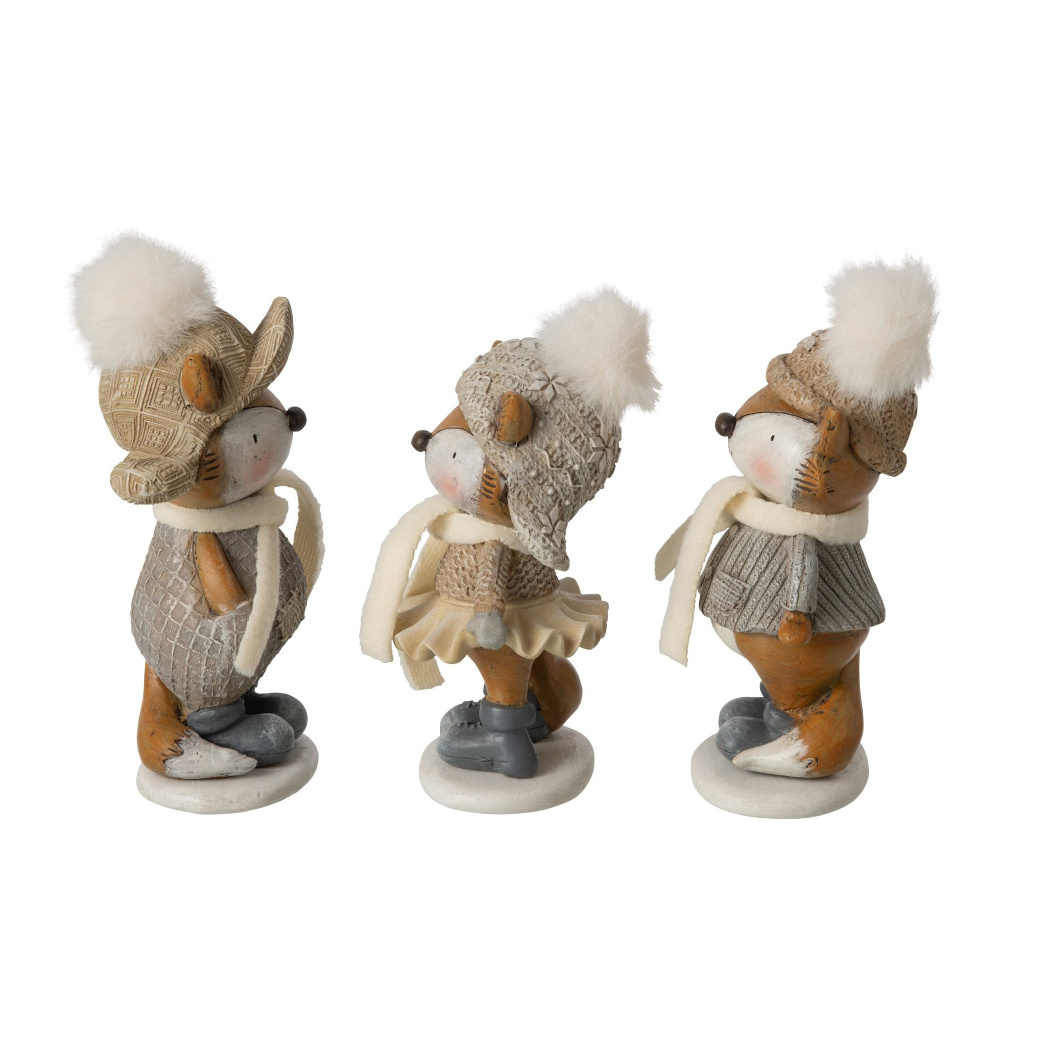 J-Line Renard hiver - polyester - gris/marron - small - assortiment de 3