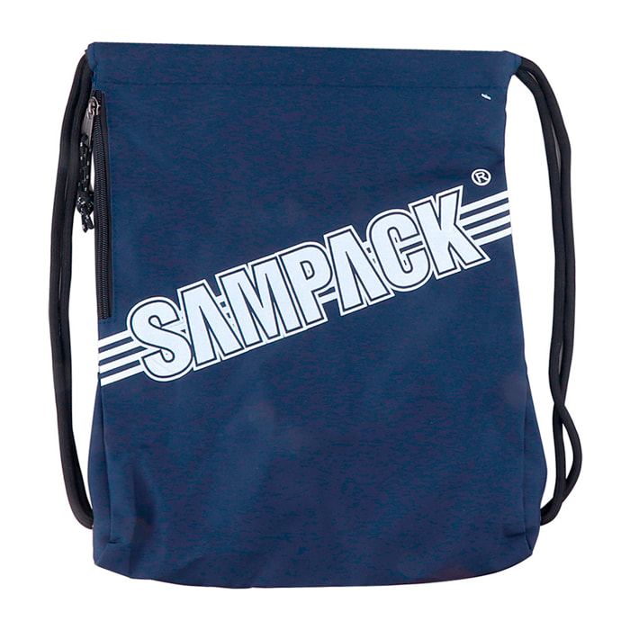 Borsa da sport blu navy con cordini e tasca laterale con zip.