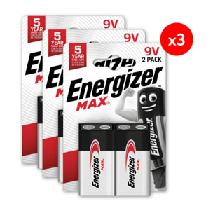 Pack de 3 - Energizer Max Alcaline 9V, pack de 2 Piles