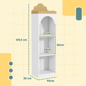 Bibliothèque enfant design nuage - 4 niveaux rangement - bois de pin MDF blanc