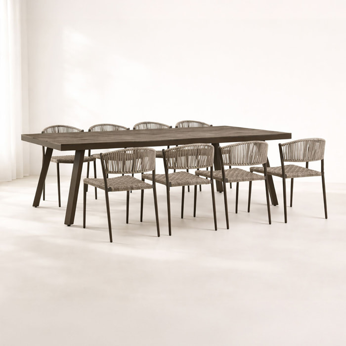 Ensemble de jardin table et 8 chaises en aluminium moka MADRAGUE